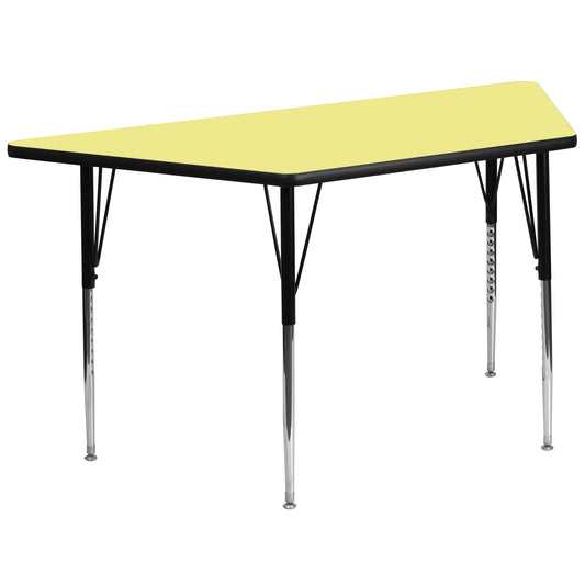 Wren 29''W x 57''L Trapezoid Yellow Thermal Laminate Activity Table - Standard Height Adjustable Legs Yellow XU-A3060-TRAP-YEL-T-A-GG
