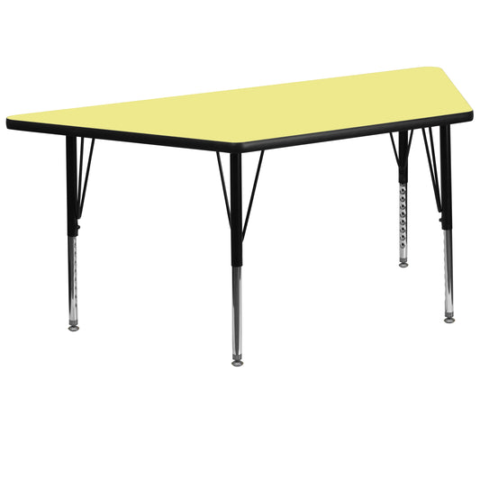 Wren 29''W x 57''L Trapezoid Yellow Thermal Laminate Activity Table - Height Adjustable Short Legs Yellow XU-A3060-TRAP-YEL-T-P-GG
