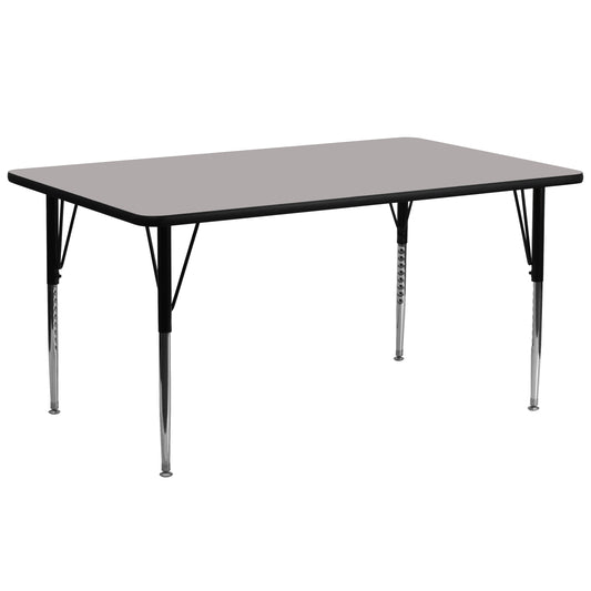 Wren 30''W x 72''L Rectangular Grey HP Laminate Activity Table - Standard Height Adjustable Legs Gray XU-A3072-REC-GY-H-A-GG