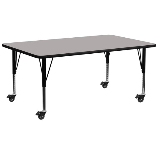 Wren Mobile 30''W x 72''L Rectangular Grey HP Laminate Activity Table - Height Adjustable Short Legs Gray XU-A3072-REC-GY-H-P-CAS-GG