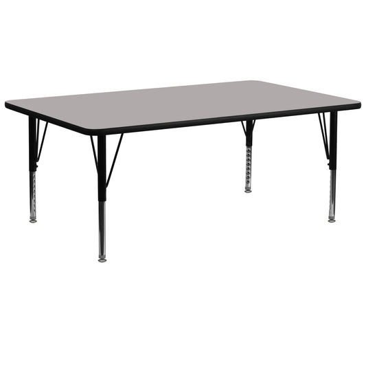 Wren 30''W x 72''L Rectangular Grey HP Laminate Activity Table - Height Adjustable Short Legs Gray XU-A3072-REC-GY-H-P-GG