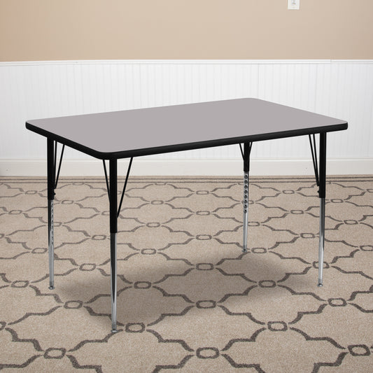 Wren 30''W x 72''L Rectangular Grey Thermal Laminate Activity Table - Standard Height Adjustable Legs Gray XU-A3072-REC-GY-T-A-GG