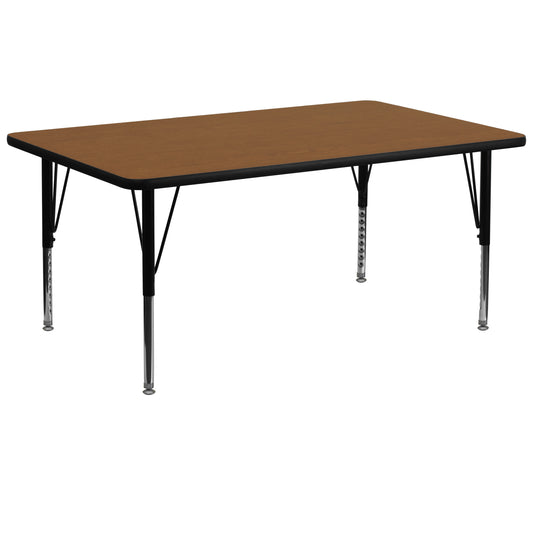 Wren 30''W x 72''L Rectangular Oak HP Laminate Activity Table - Height Adjustable Short Legs Oak XU-A3072-REC-OAK-H-P-GG