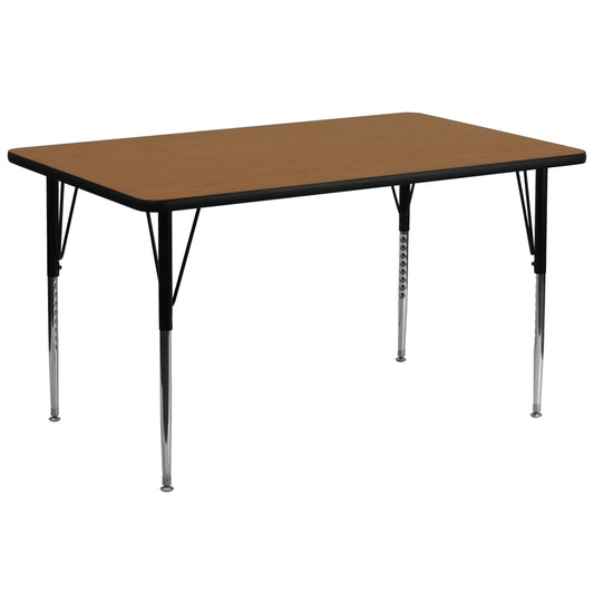 Wren 30''W x 72''L Rectangular Oak Thermal Laminate Activity Table - Standard Height Adjustable Legs Oak XU-A3072-REC-OAK-T-A-GG