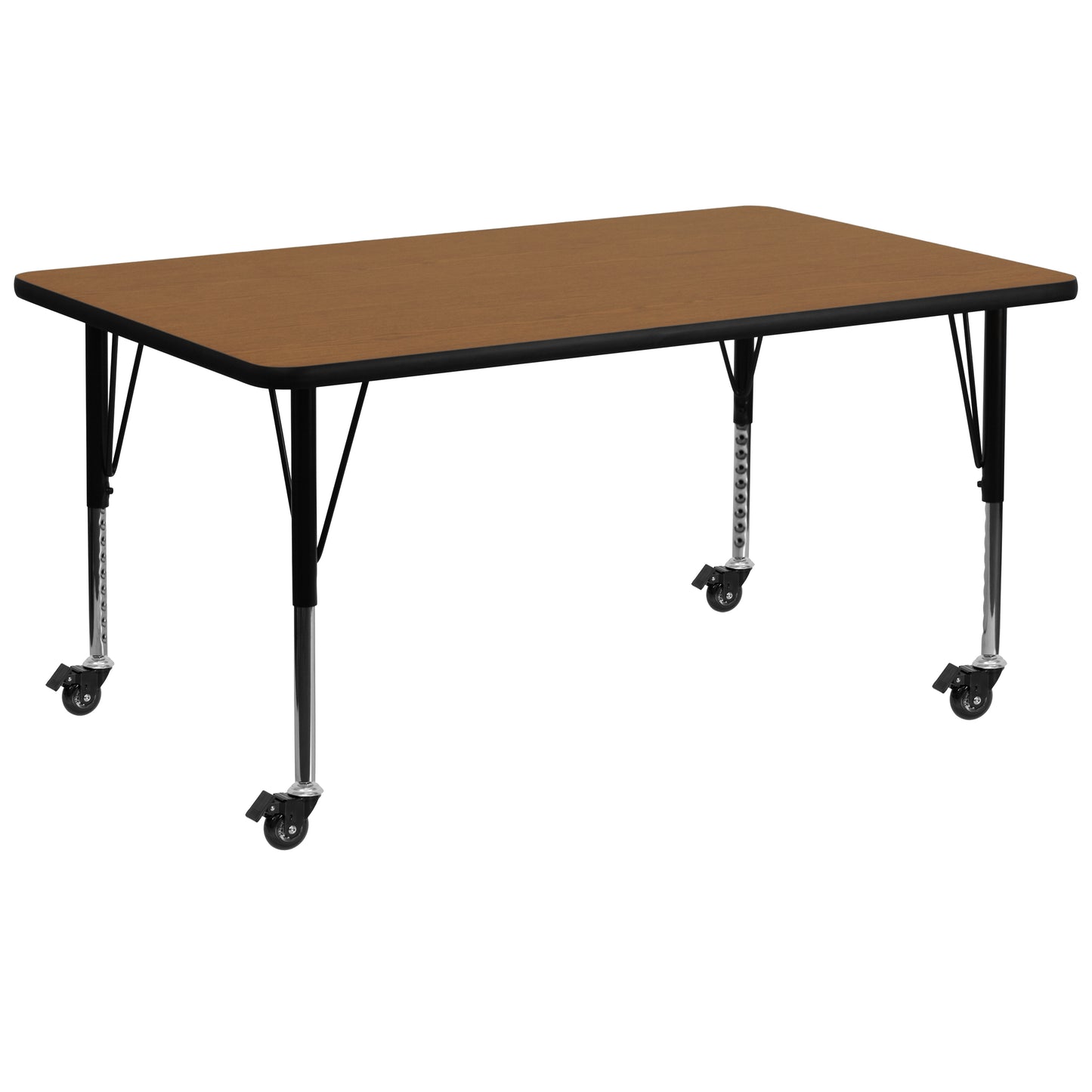 Wren Mobile 30''W x 72''L Rectangular Oak Thermal Laminate Activity Table - Height Adjustable Short Legs Oak