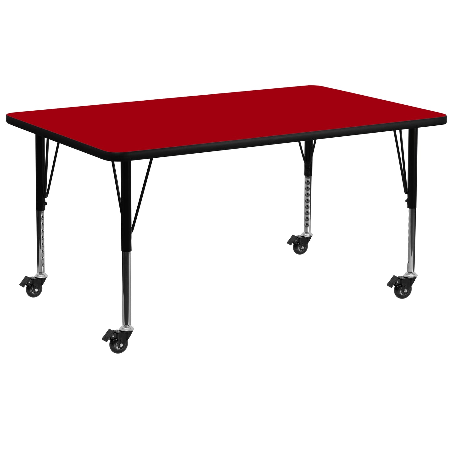 Wren Mobile 30''W x 72''L Rectangular Red Thermal Laminate Activity Table - Height Adjustable Short Legs Red XU-A3072-REC-RED-T-P-CAS-GG
