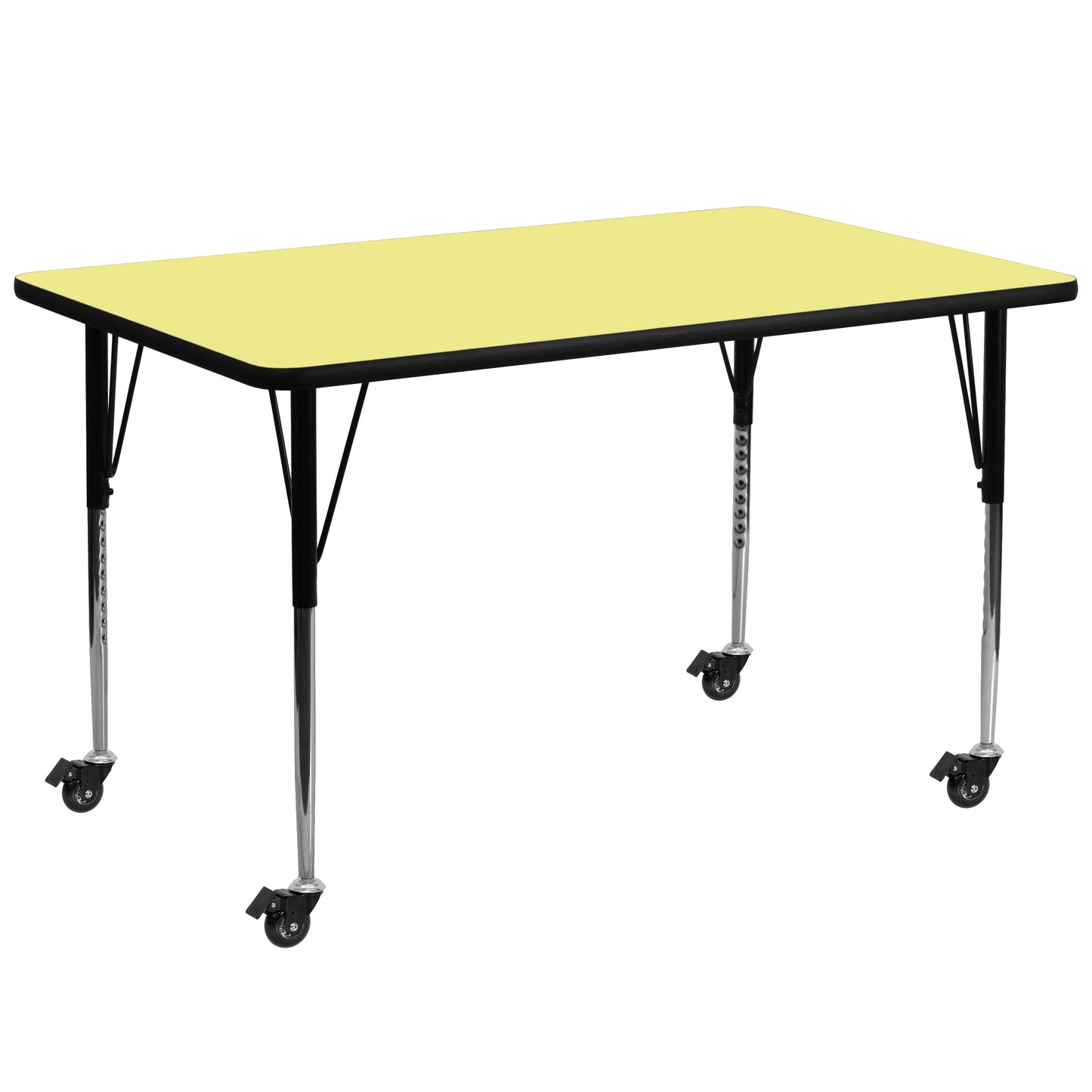 Wren Mobile 30''W x 72''L Rectangular Yellow Thermal Laminate Activity Table - Standard Height Adjustable Legs Yellow