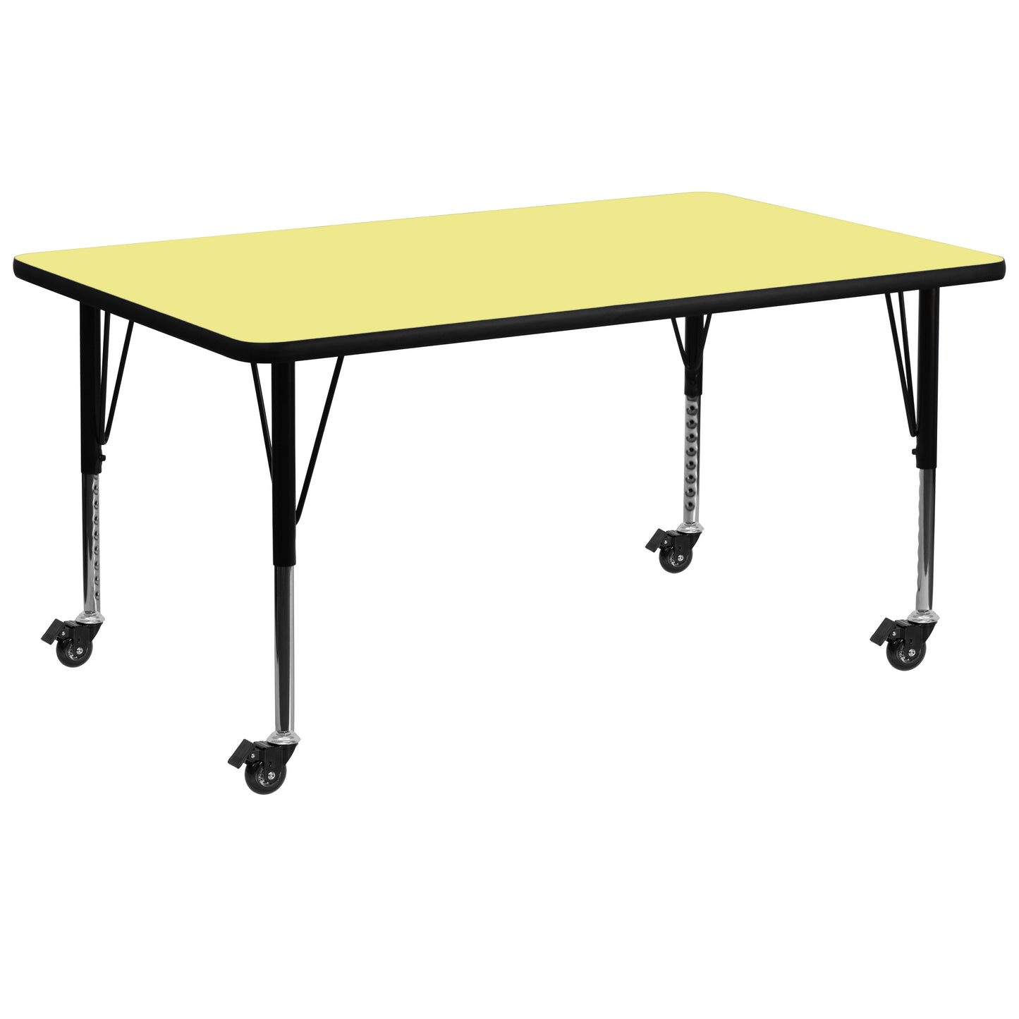 Wren Mobile 30''W x 72''L Rectangular Yellow Thermal Laminate Activity Table - Height Adjustable Short Legs Yellow XU-A3072-REC-YEL-T-P-CAS-GG