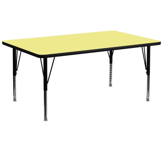 Wren 30''W x 72''L Rectangular Yellow Thermal Laminate Activity Table - Height Adjustable Short Legs Yellow XU-A3072-REC-YEL-T-P-GG