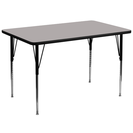 Wren 36''W x 72''L Rectangular Grey HP Laminate Activity Table - Standard Height Adjustable Legs Gray XU-A3672-REC-GY-H-A-GG
