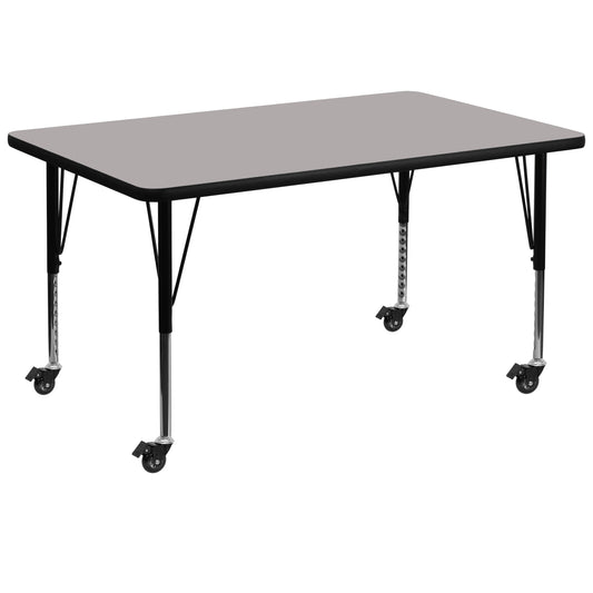 Wren Mobile 36''W x 72''L Rectangular Grey HP Laminate Activity Table - Height Adjustable Short Legs Gray XU-A3672-REC-GY-H-P-CAS-GG