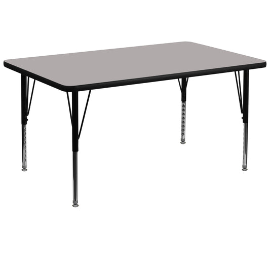 Wren 36''W x 72''L Rectangular Grey HP Laminate Activity Table - Height Adjustable Short Legs Gray XU-A3672-REC-GY-H-P-GG