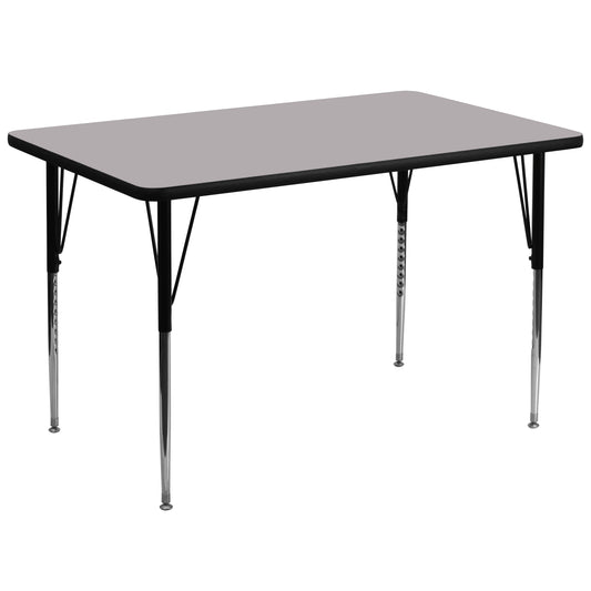 Wren 36''W x 72''L Rectangular Grey Thermal Laminate Activity Table - Standard Height Adjustable Legs Gray XU-A3672-REC-GY-T-A-GG