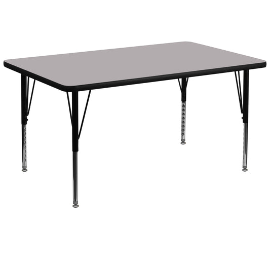 Wren 36''W x 72''L Rectangular Grey Thermal Laminate Activity Table - Height Adjustable Short Legs Gray XU-A3672-REC-GY-T-P-GG