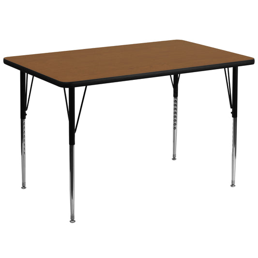 Wren 36''W x 72''L Rectangular Oak HP Laminate Activity Table - Standard Height Adjustable Legs Oak XU-A3672-REC-OAK-H-A-GG