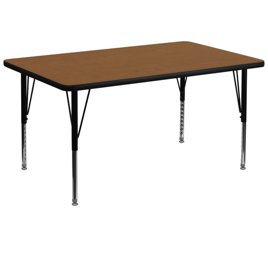 Wren 36''W x 72''L Rectangular Oak HP Laminate Activity Table - Height Adjustable Short Legs Oak XU-A3672-REC-OAK-H-P-GG