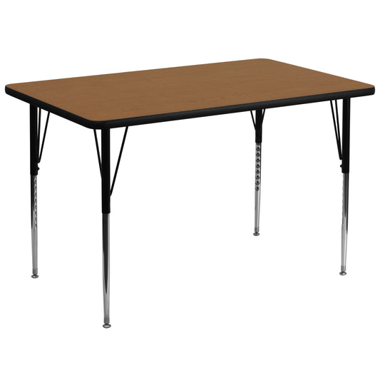 Wren 36''W x 72''L Rectangular Oak Thermal Laminate Activity Table - Standard Height Adjustable Legs Oak XU-A3672-REC-OAK-T-A-GG