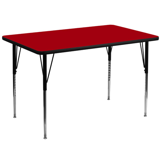 Wren 36''W x 72''L Rectangular Red Thermal Laminate Activity Table - Standard Height Adjustable Legs Red XU-A3672-REC-RED-T-A-GG