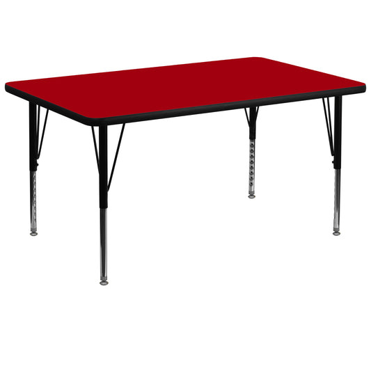 Wren 36''W x 72''L Rectangular Red Thermal Laminate Activity Table - Height Adjustable Short Legs Red XU-A3672-REC-RED-T-P-GG