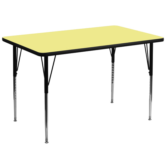 Wren 36''W x 72''L Rectangular Yellow Thermal Laminate Activity Table - Standard Height Adjustable Legs Yellow XU-A3672-REC-YEL-T-A-GG