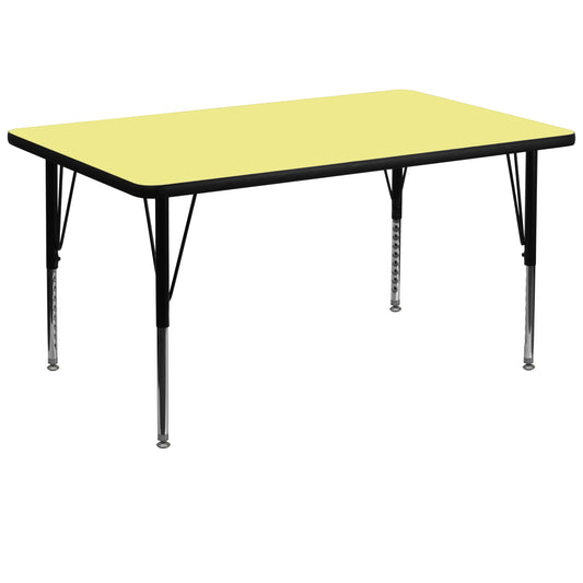 Wren 36''W x 72''L Rectangular Yellow Thermal Laminate Activity Table - Height Adjustable Short Legs Yellow XU-A3672-REC-YEL-T-P-GG