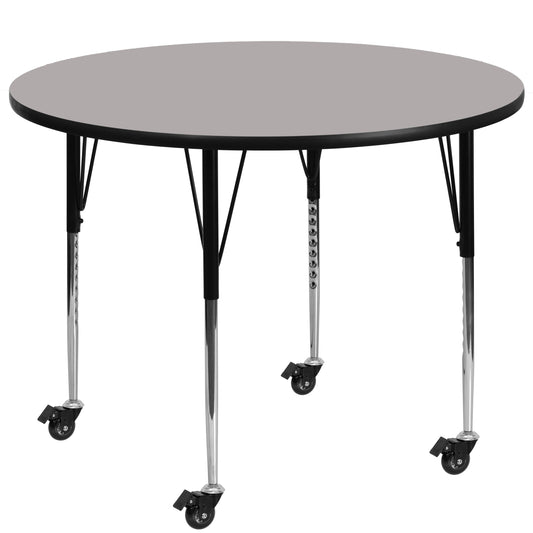 Wren Mobile 42'' Round Grey HP Laminate Activity Table - Standard Height Adjustable Legs Gray XU-A42-RND-GY-H-A-CAS-GG