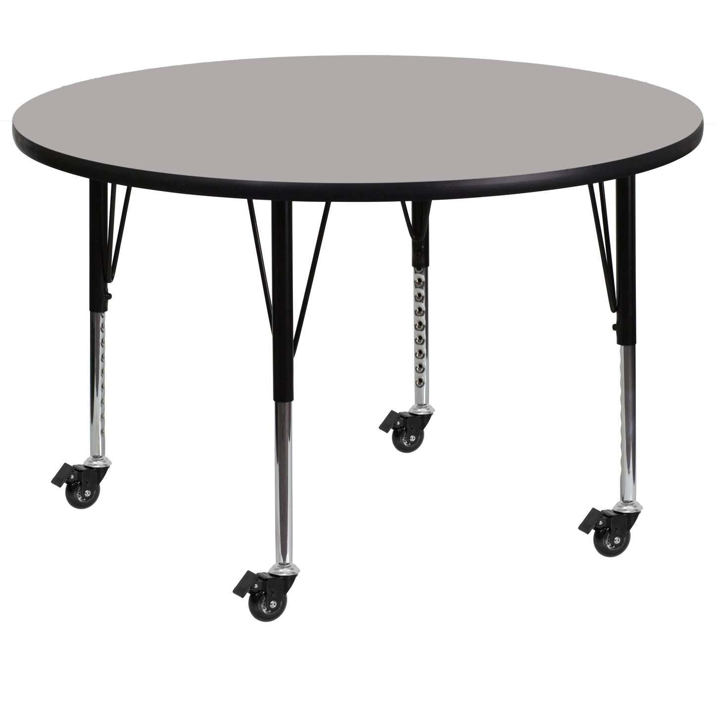 Wren Mobile 42'' Round Grey HP Laminate Activity Table - Height Adjustable Short Legs Gray XU-A42-RND-GY-H-P-CAS-GG