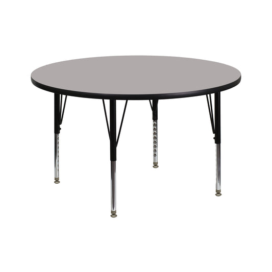 Wren 42'' Round Grey HP Laminate Activity Table - Height Adjustable Short Legs Gray XU-A42-RND-GY-H-P-GG