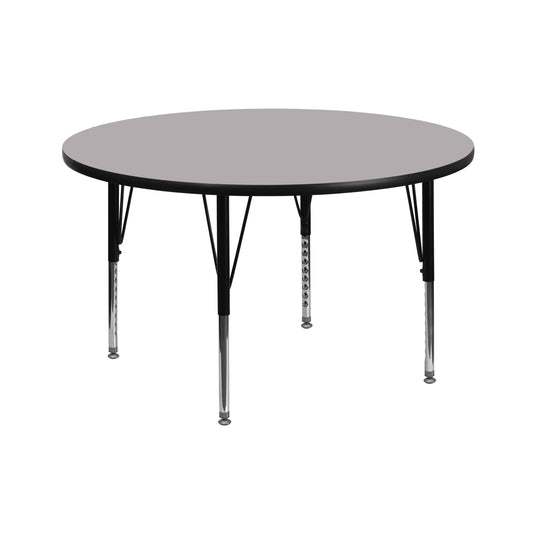 Wren 42'' Round Grey Thermal Laminate Activity Table - Height Adjustable Short Legs Gray XU-A42-RND-GY-T-P-GG