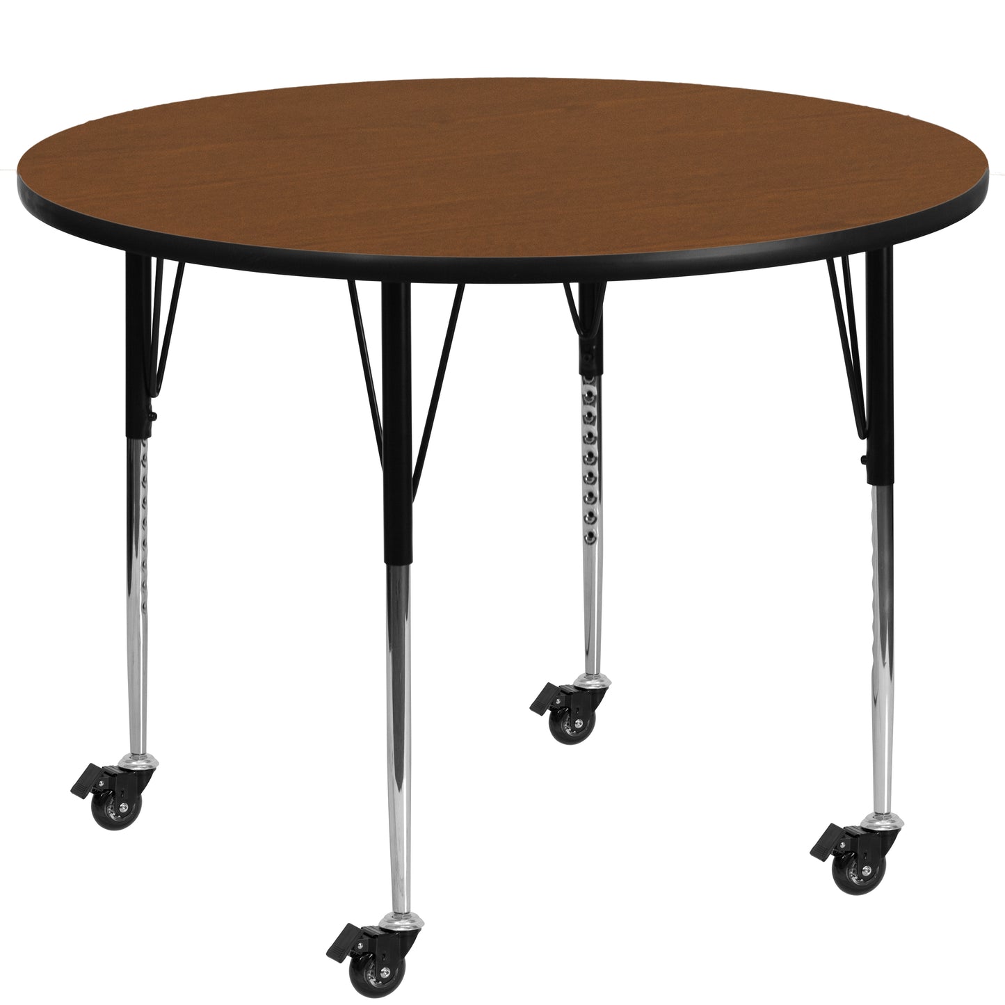 Wren Mobile 42'' Round Oak HP Laminate Activity Table - Standard Height Adjustable Legs Oak XU-A42-RND-OAK-H-A-CAS-GG