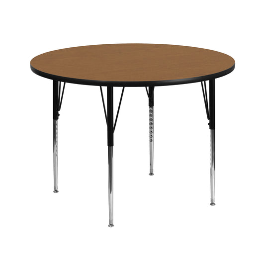 Wren 42'' Round Oak Thermal Laminate Activity Table - Standard Height Adjustable Legs Oak XU-A42-RND-OAK-T-A-GG