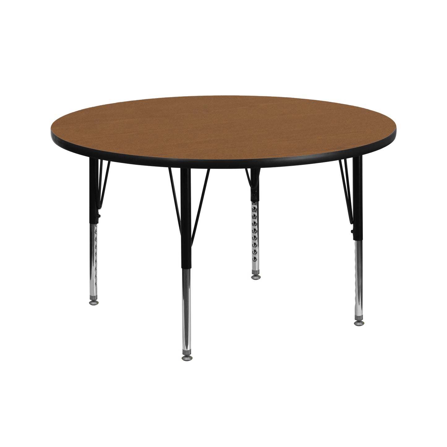 Wren 42'' Round Oak Thermal Laminate Activity Table - Height Adjustable Short Legs Oak