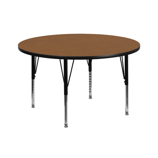 Wren 42'' Round Oak Thermal Laminate Activity Table - Height Adjustable Short Legs Oak XU-A42-RND-OAK-T-P-GG