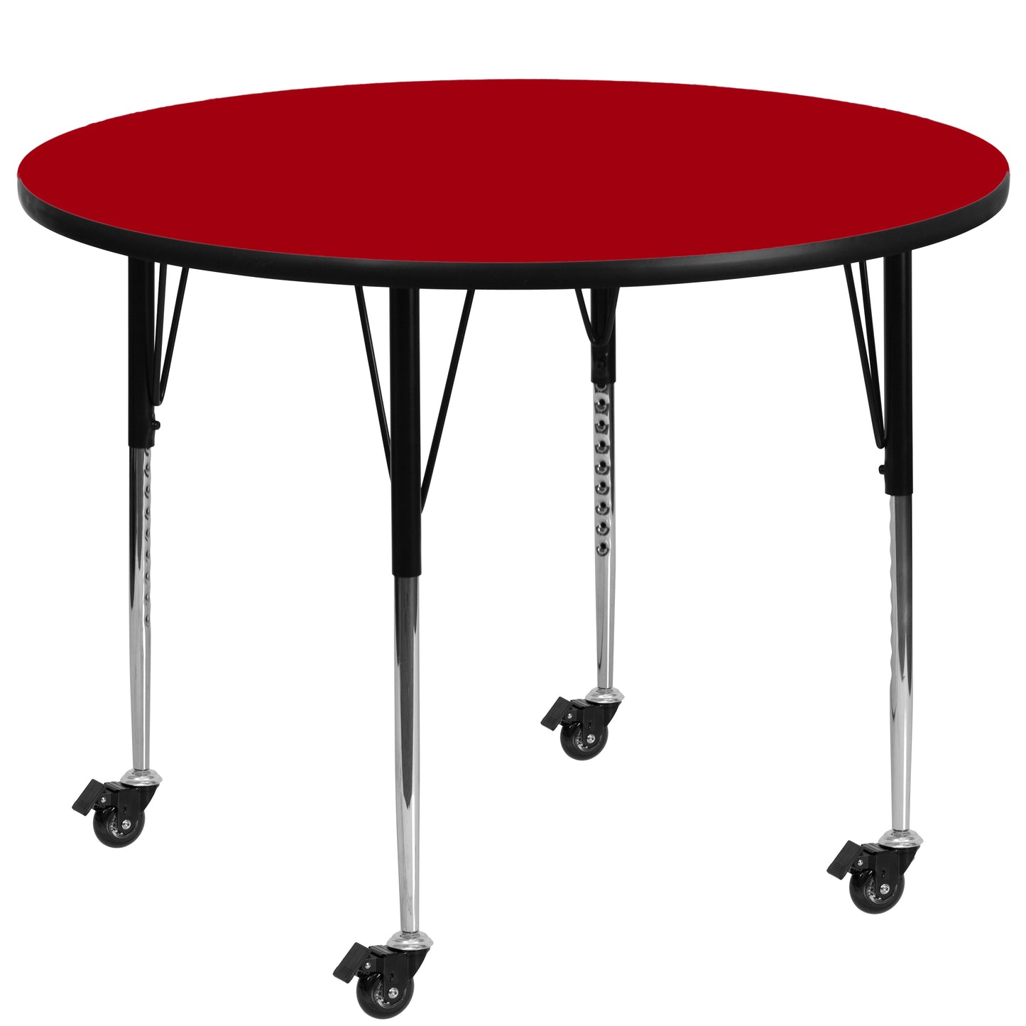 Wren Mobile 42'' Round Red Thermal Laminate Activity Table - Standard Height Adjustable Legs Red XU-A42-RND-RED-T-A-CAS-GG