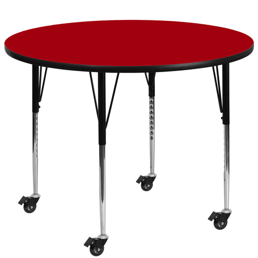 Wren Mobile 42'' Round Red Thermal Laminate Activity Table - Standard Height Adjustable Legs Red XU-A42-RND-RED-T-A-CAS-GG