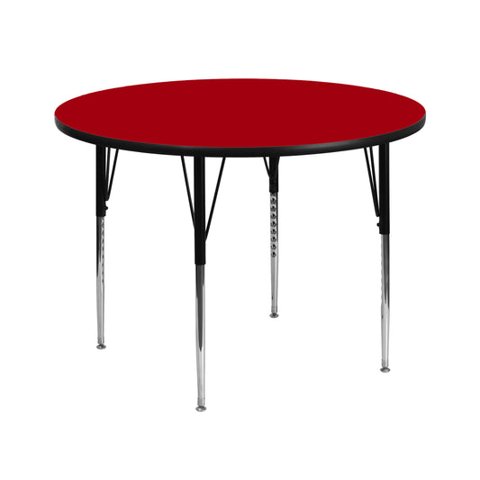Wren 42'' Round Red Thermal Laminate Activity Table - Standard Height Adjustable Legs Red XU-A42-RND-RED-T-A-GG