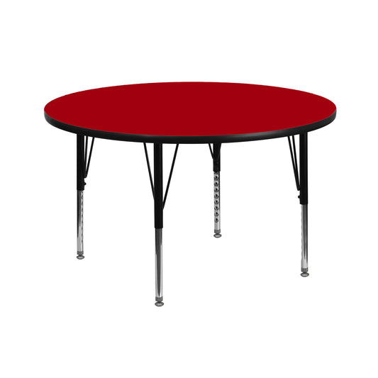Wren 42'' Round Red Thermal Laminate Activity Table - Height Adjustable Short Legs Red XU-A42-RND-RED-T-P-GG