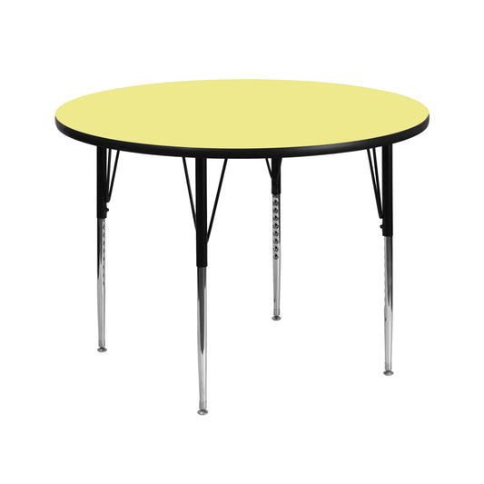Wren 42'' Round Yellow Thermal Laminate Activity Table - Standard Height Adjustable Legs Yellow XU-A42-RND-YEL-T-A-GG