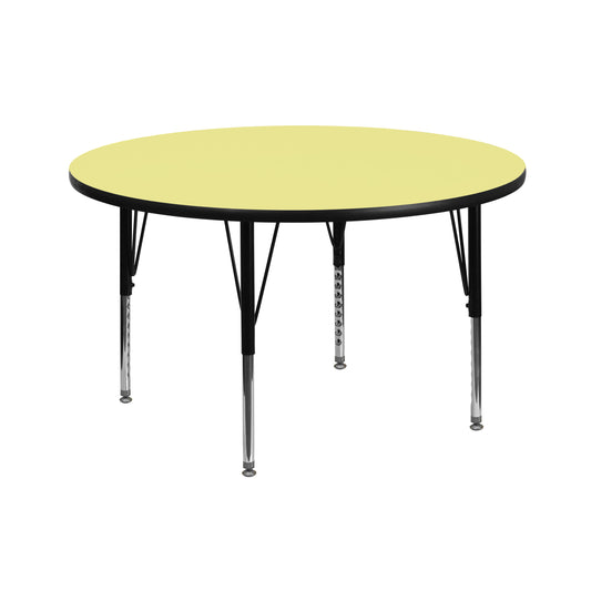 Wren 42'' Round Yellow Thermal Laminate Activity Table - Height Adjustable Short Legs Yellow XU-A42-RND-YEL-T-P-GG