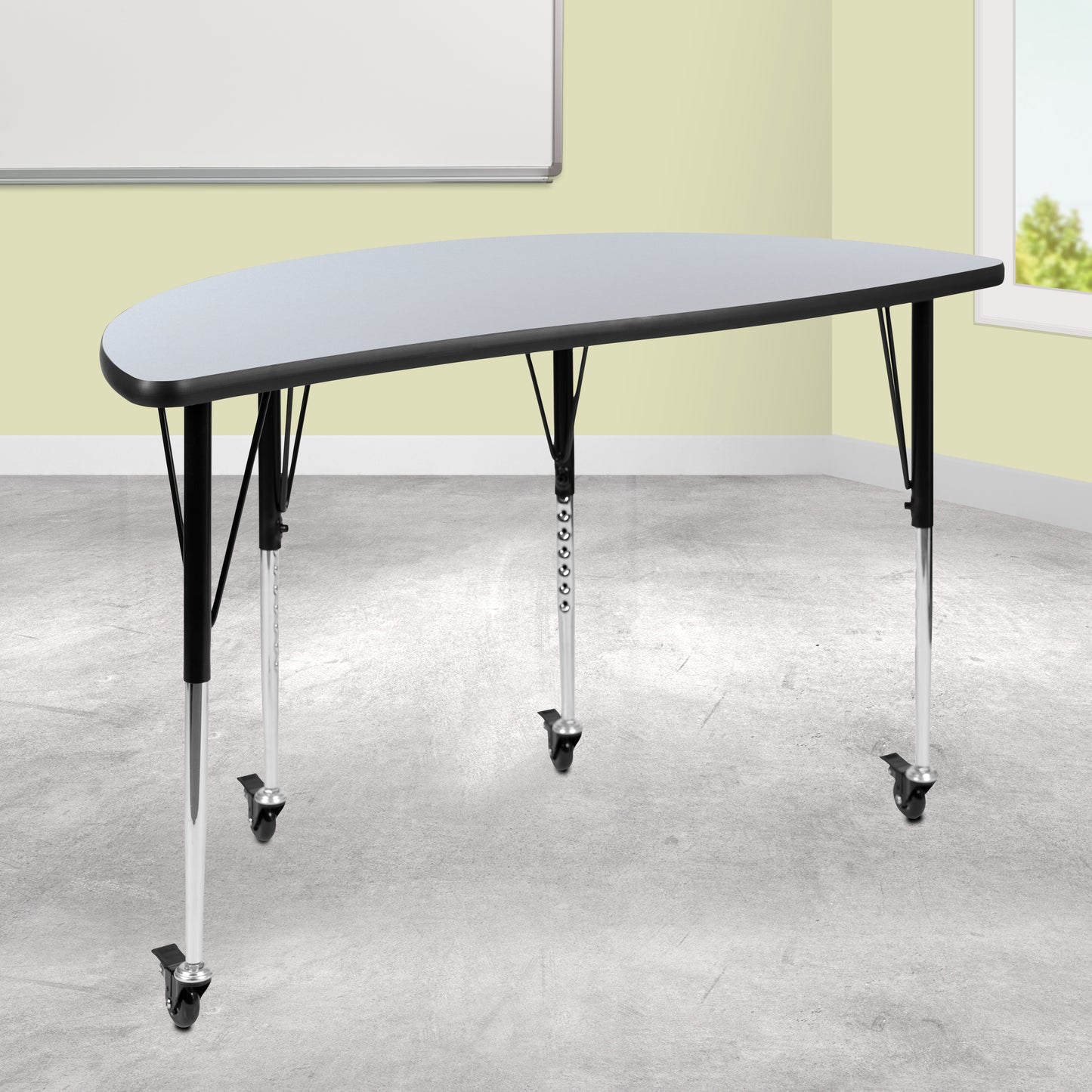 Wren Mobile 47.5" Half Circle Wave Flexible Collaborative Grey Laminate Activity Table - Standard Height Adjustable Legs Grey