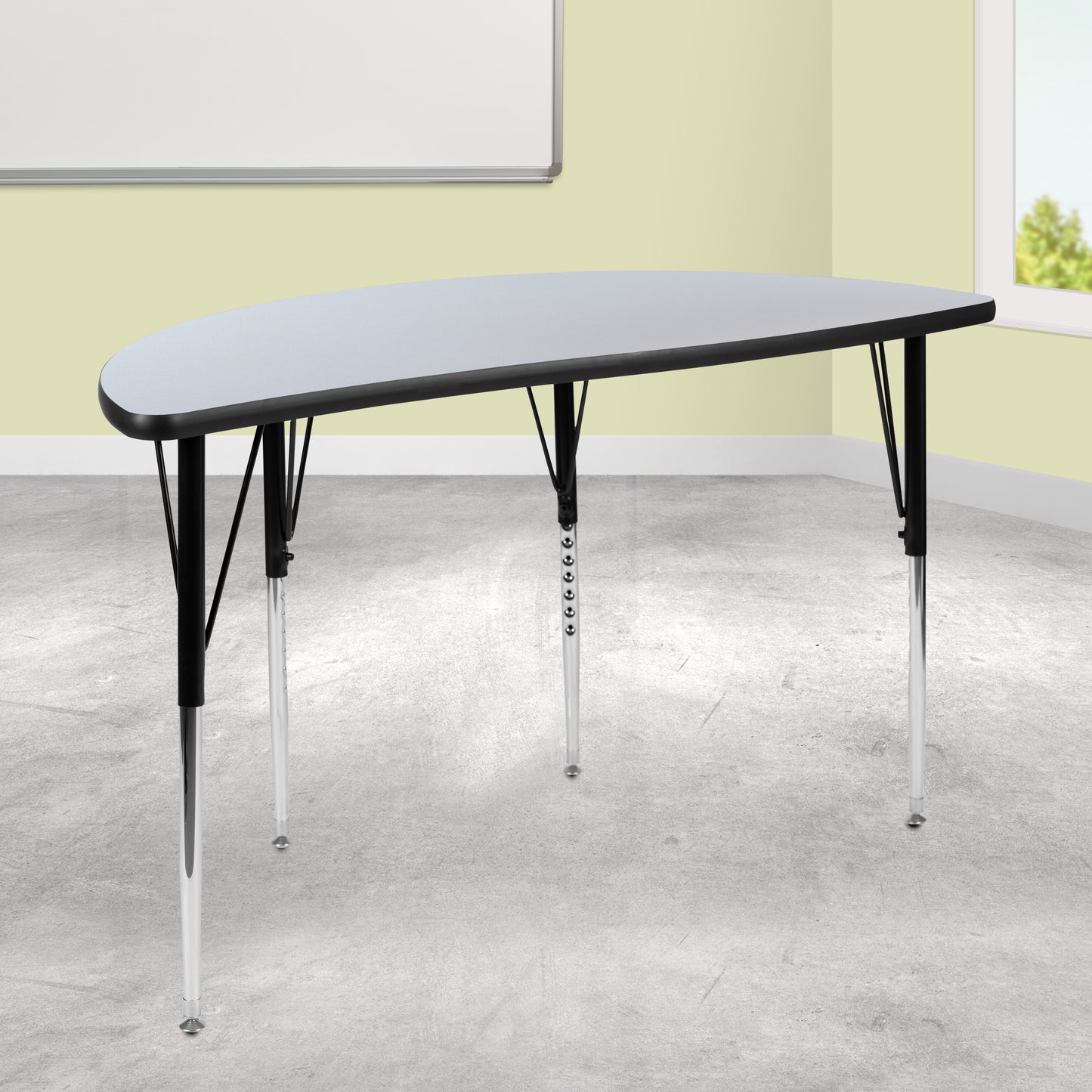 Wren 47.5" Half Circle Wave Flexible Collaborative Grey Thermal Laminate Activity Table - Standard Height Adjustable Legs Grey