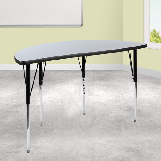 Wren 47.5" Half Circle Wave Flexible Collaborative Grey Thermal Laminate Activity Table - Standard Height Adjustable Legs Grey XU-A48-HCIRC-GY-T-A-GG