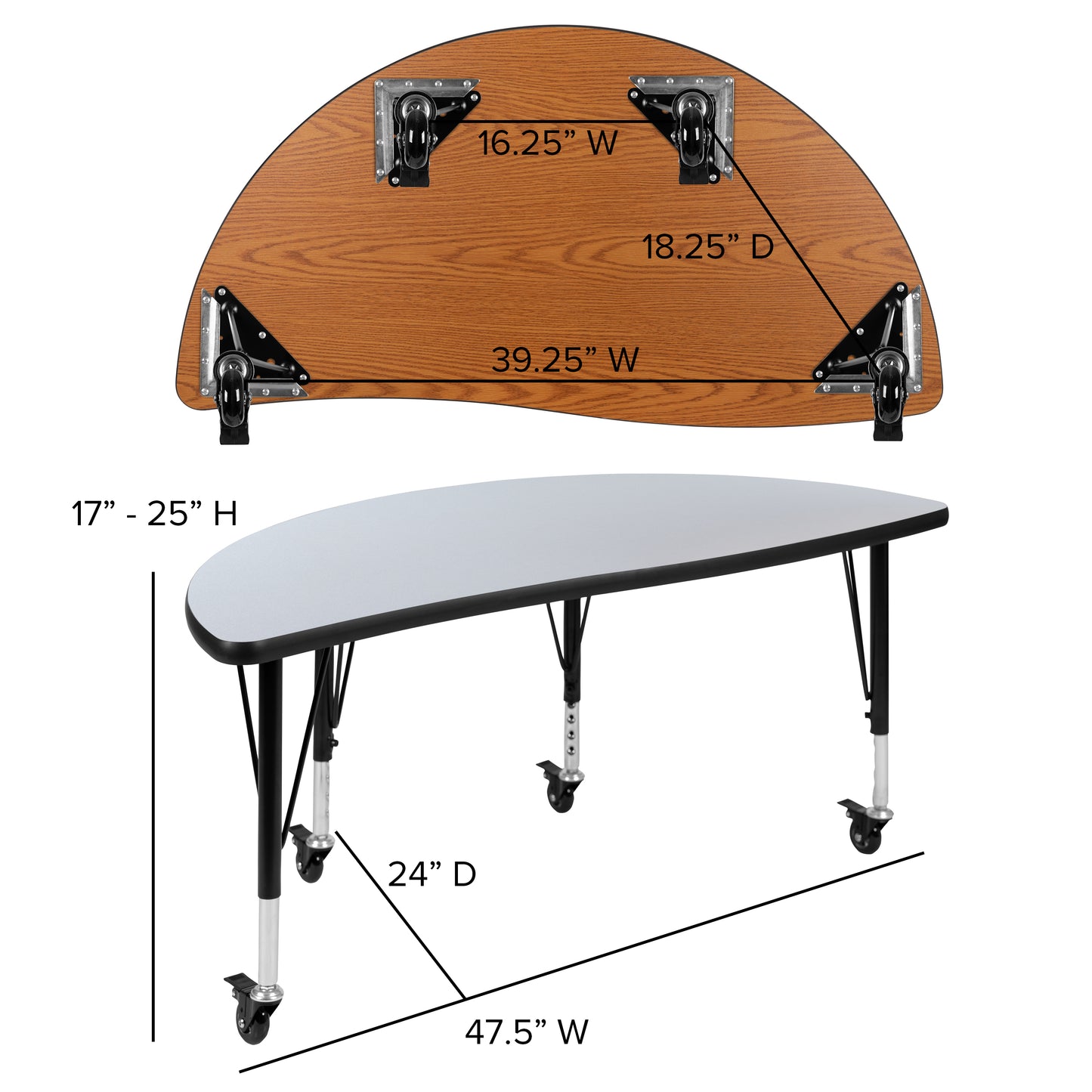 Wren Mobile 47.5" Half Circle Wave Flexible Collaborative Grey Thermal Laminate Activity Table - Height Adjust Short Legs Grey