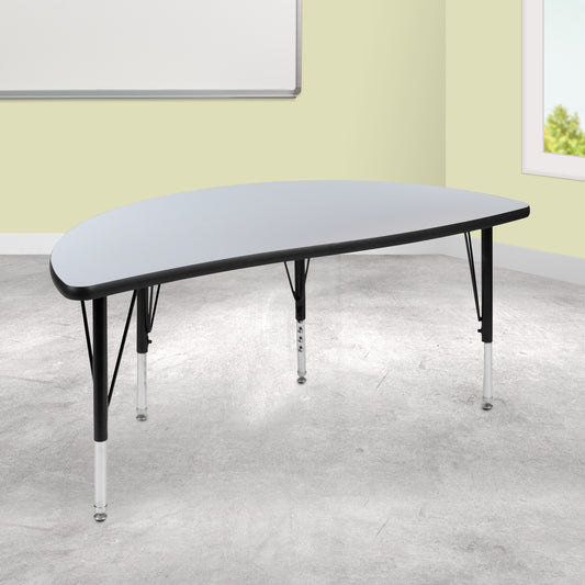 Wren 47.5" Half Circle Wave Flexible Collaborative Grey Thermal Laminate Activity Table - Height Adjustable Short Legs Grey XU-A48-HCIRC-GY-T-P-GG