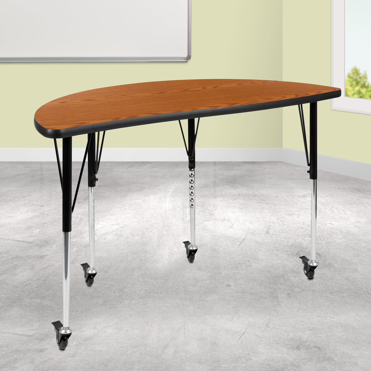 Wren Mobile 47.5" Half Circle Wave Flexible Collaborative Oak Laminate Activity Table - Standard Height Adjustable Legs Oak