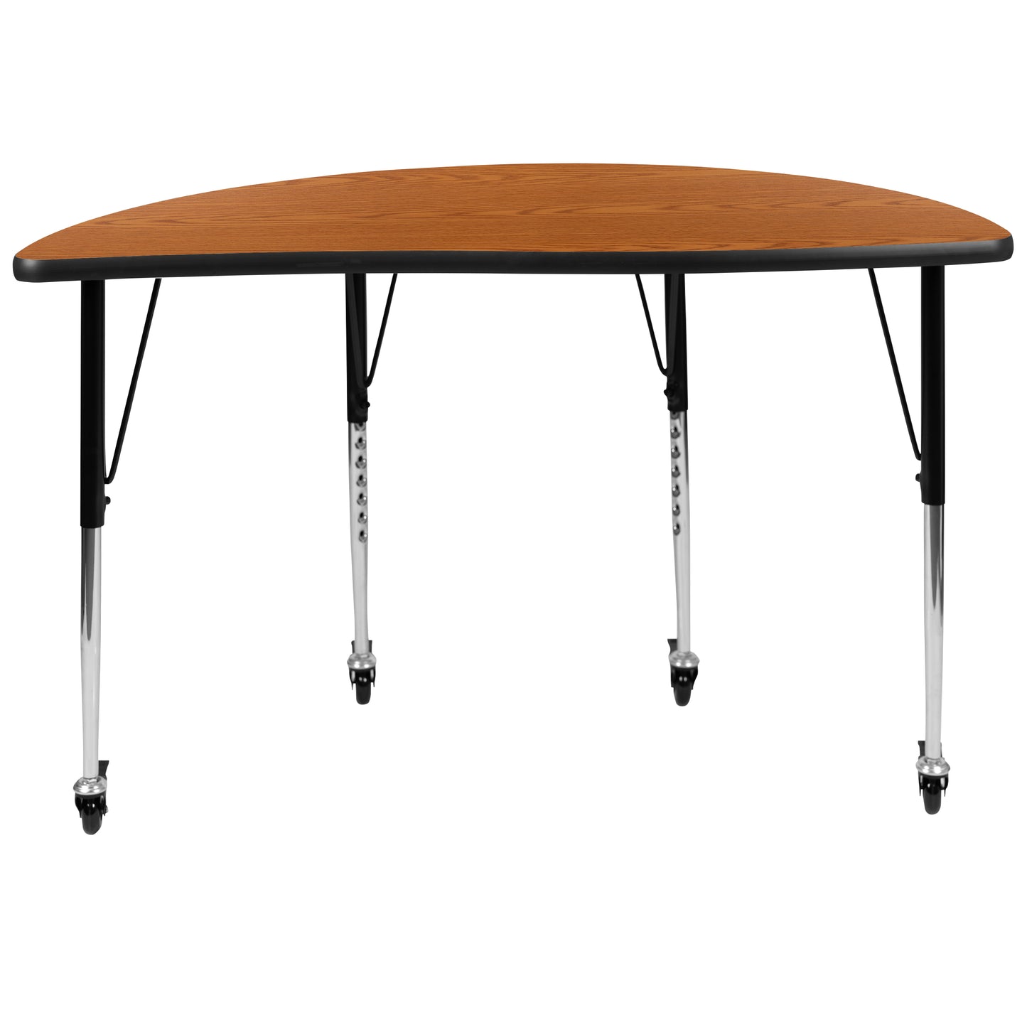 Wren Mobile 47.5" Half Circle Wave Flexible Collaborative Oak Laminate Activity Table - Standard Height Adjustable Legs Oak