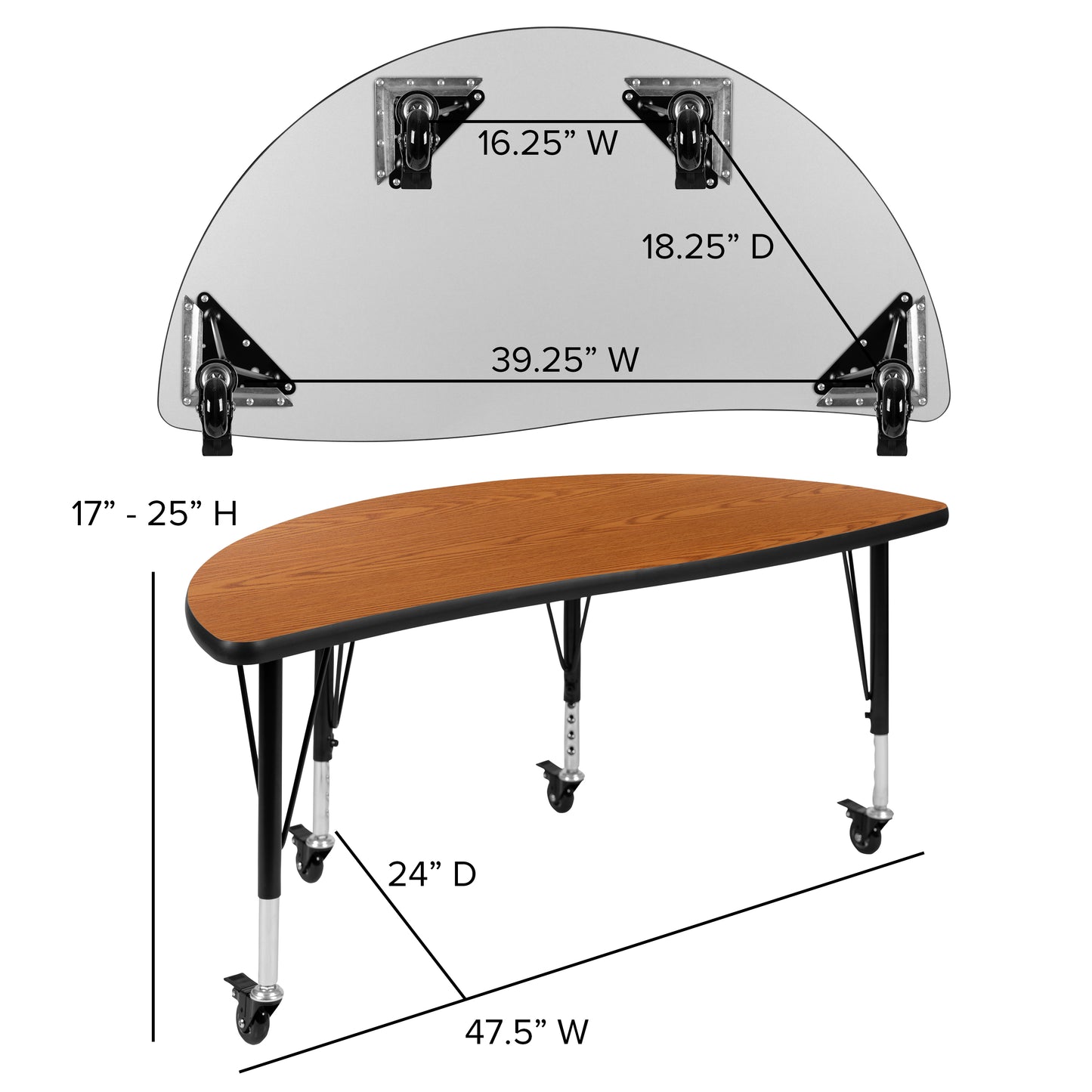 Wren Mobile 47.5" Half Circle Wave Flexible Collaborative Oak Thermal Laminate Activity Table - Height Adjust Short Legs Oak