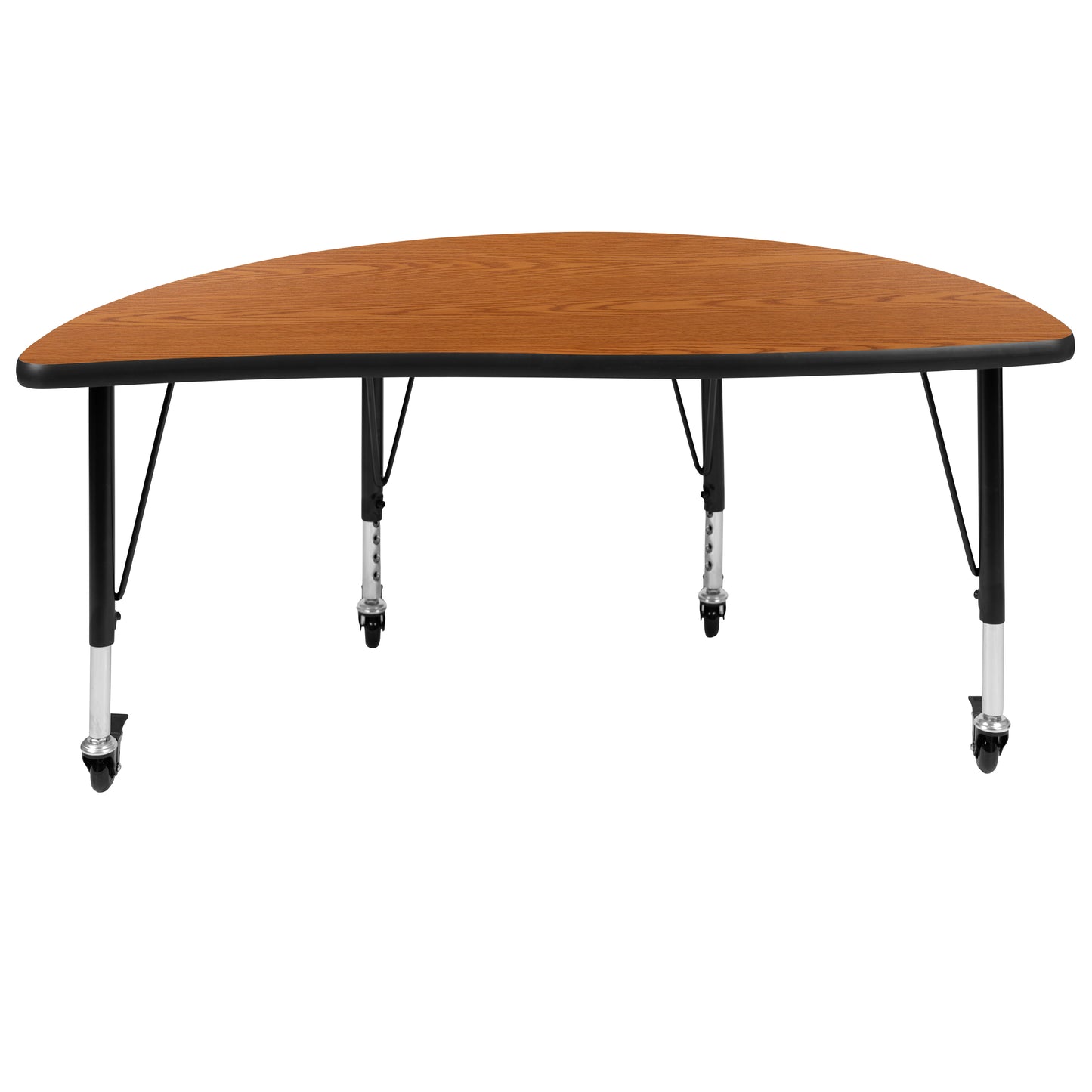 Wren Mobile 47.5" Half Circle Wave Flexible Collaborative Oak Thermal Laminate Activity Table - Height Adjust Short Legs Oak