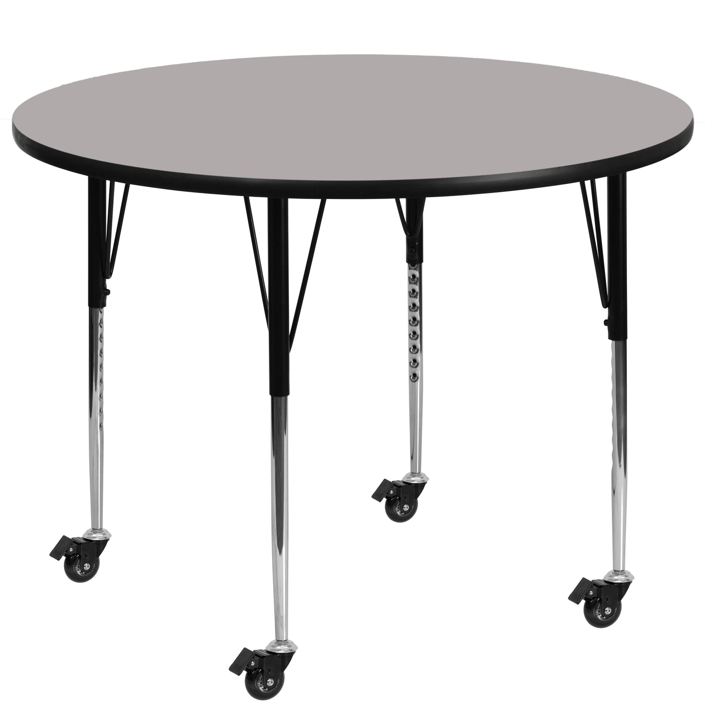 Wren Mobile 48'' Round Grey HP Laminate Activity Table - Standard Height Adjustable Legs Gray XU-A48-RND-GY-H-A-CAS-GG