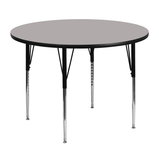 Wren 48'' Round Grey HP Laminate Activity Table - Standard Height Adjustable Legs Gray XU-A48-RND-GY-H-A-GG
